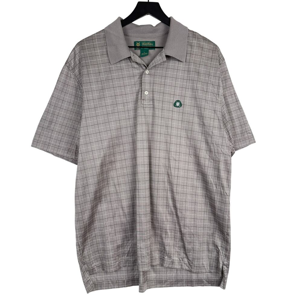 Brooks Brothers Polo Shirt Mens XL Gray Plaid St Andrews Links Golf Cotton - L